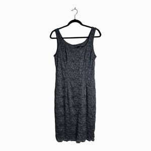 Alex Evenings Lace Sheath Cocktail Dress Blue Gray Sz 10 Sleeveless Sparkle
